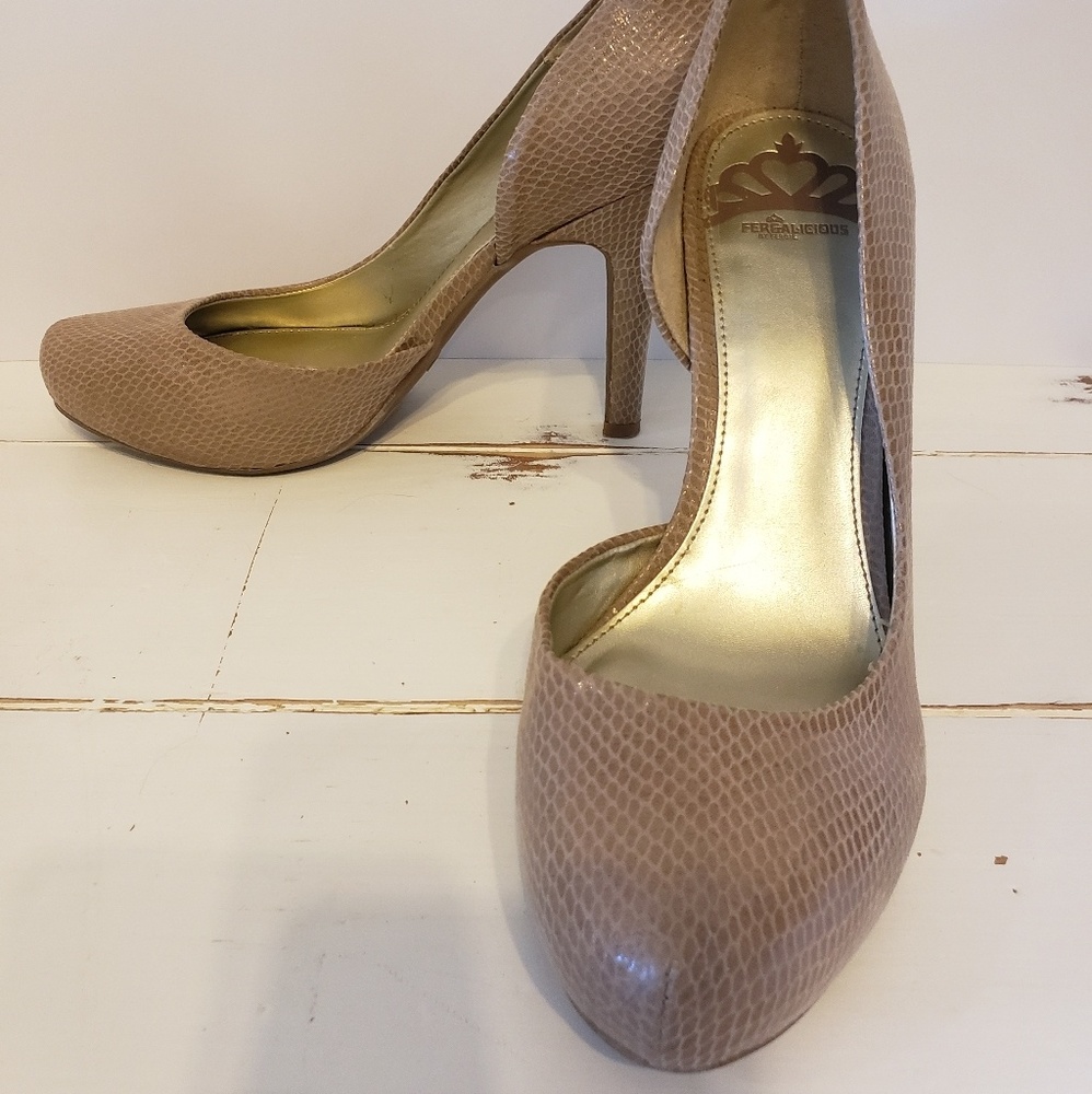 Fergalicious by Fergie tan snakeskin high heels